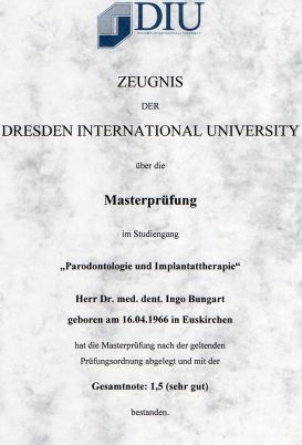 Zahnarzt Bungart Urkunde Masterstudium